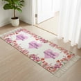thumbnail image 1 of Area Rug with Tassels 2' x 5', Mother's Day Pink Red Floral Kitchen Runner Rug for Hallway Bedroom Throw Rugs, Spring Blossom Leaves Soft Door Mat for Bathroom Entrance Living Room, 1 of 9
