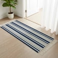 thumbnail image 1 of Area Rug with Tassels 2' x 5', Navy Blue Gray Stripe Kitchen Runner Rug for Hallway Bedroom Throw Rugs, Modern Minimalist Style Soft Door Mat for Bathroom Entrance Living Room, 1 of 9