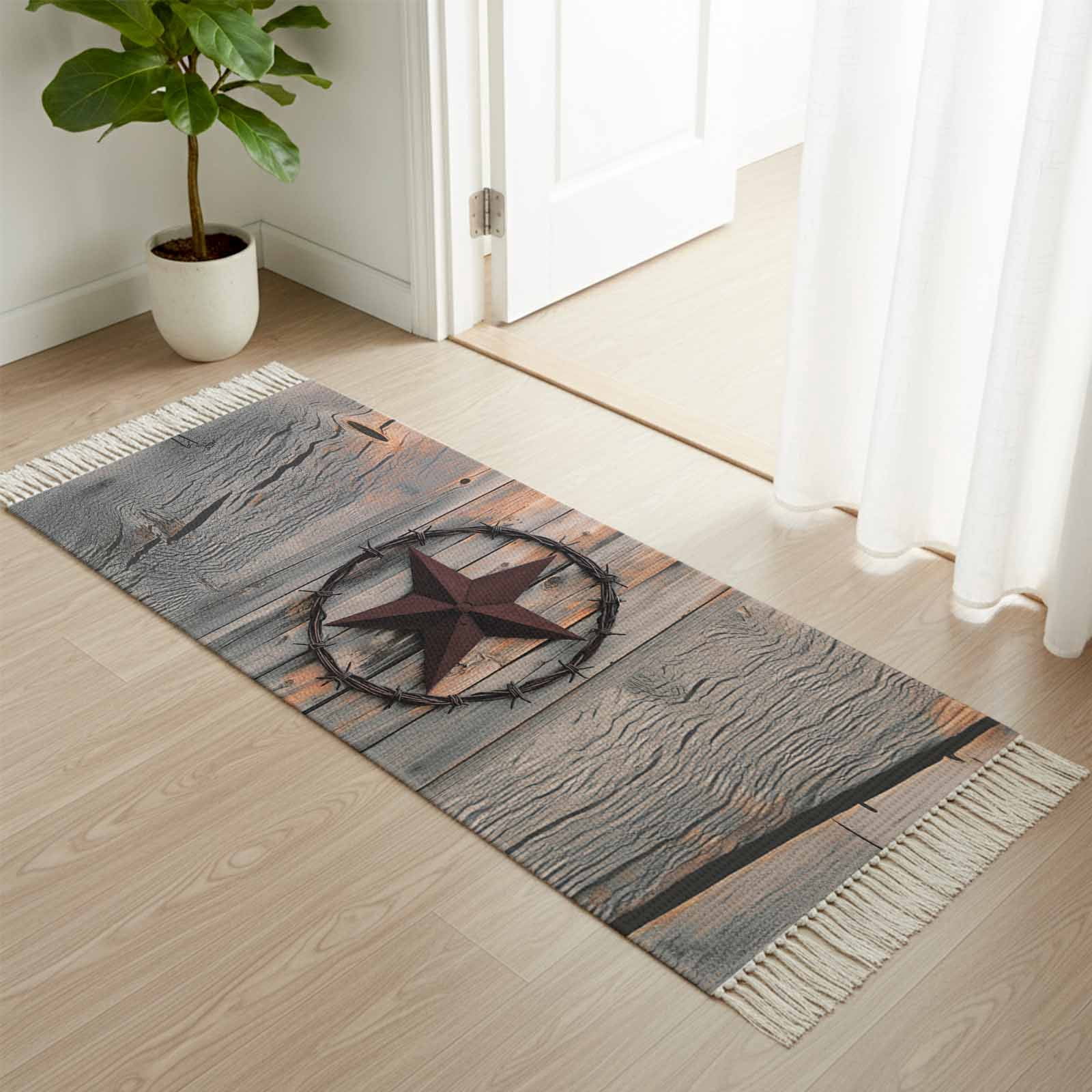 Area Rug with Tassels 2' x 5', Retro Country Texas Western Star Kitchen ...