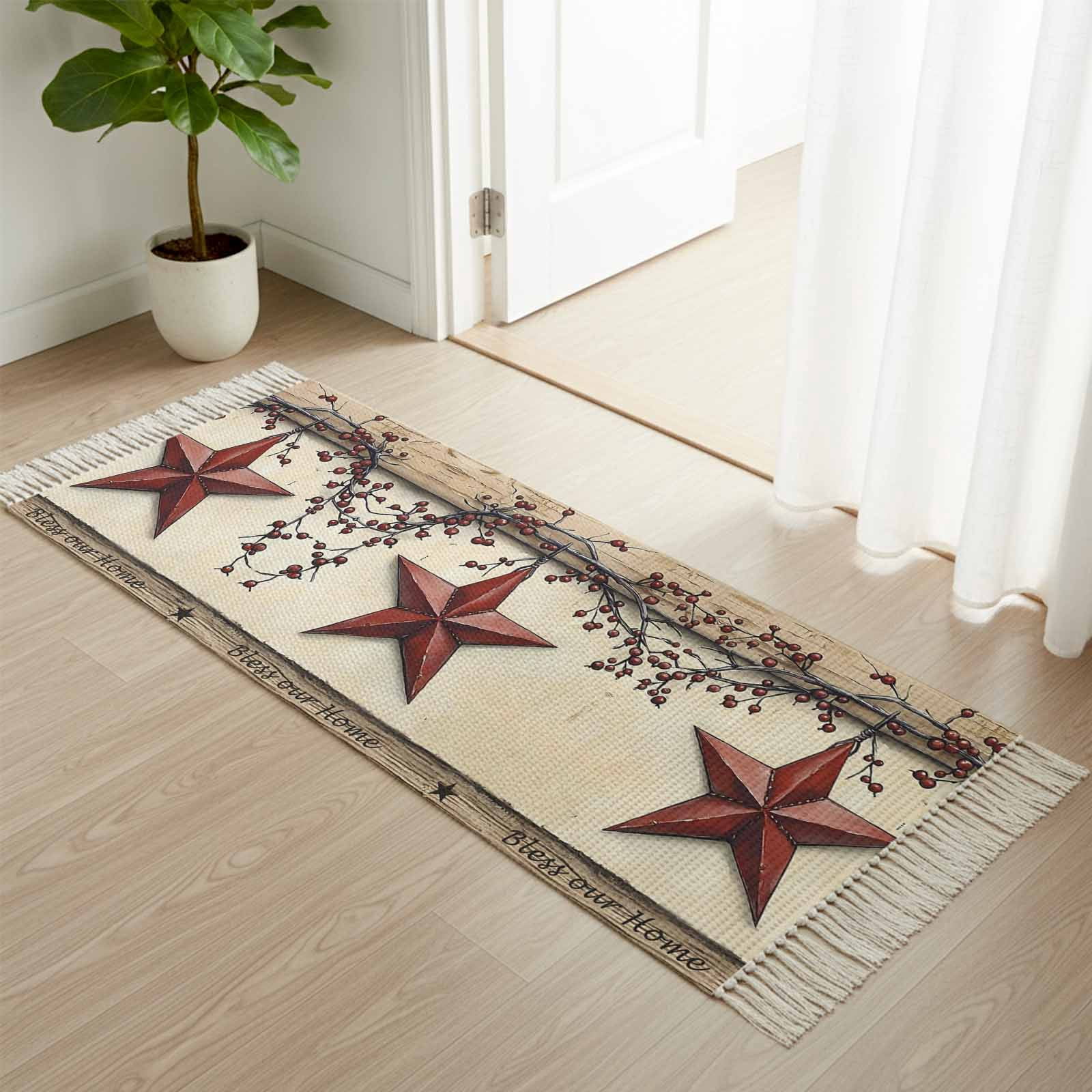 Area Rug with Tassels 2' x 5', Retro Western Star Red Berry Kitchen ...