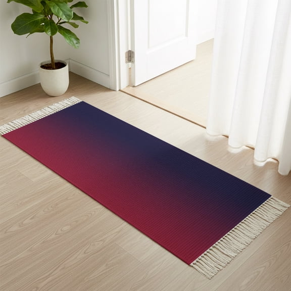 Area Rug with Tassels 2x6ft, Burgundy Red Gradient Ombre Kitchen Runner Rug for Hallway Bedroom Throw Rugs, Dark Maroon Shadow Soft Door Mat for Bathroom Entrance Living Room