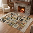 thumbnail image 1 of Area Rug with Tassels 3' x 5', Farm Animal Country Star Sunflower Kitchen Runner Rug for Hallway Bedroom Throw Rugs, Vintage Brown Buffalo Plaid Soft Door Mat for Bathroom Entrance Living Room, 1 of 9