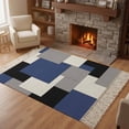 thumbnail image 1 of Area Rug with Tassels 3' x 5', Ombre Square Splicing Plaid Kitchen Runner Rug for Hallway Bedroom Throw Rugs, Color Block Soft Door Mat for Bathroom Entrance Living Room, 1 of 9