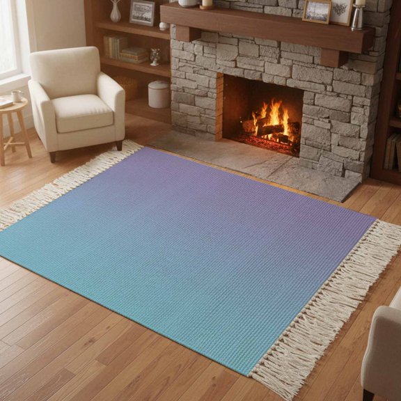 Area Rug with Tassels 4' x 6', Blue to Purple Ombre Gradient Shadow Kitchen Runner Rug for Hallway Bedroom Throw Rugs, Modern Minimalism Art Soft Door Mat for Bathroom Entrance Living Room
