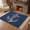 thumbnail image 1 of Area Rug with Tassels 4' x 6', Nautical Anchor Navy Blue Kitchen Runner Rug for Hallway Bedroom Throw Rugs, Summer Coastal Ocean Style Soft Door Mat for Bathroom Entrance Living Room, 1 of 9