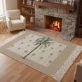 thumbnail image 1 of Area Rug with Tassels 4' x 6', Summer Beach Coconut Tree Tropical Plant Kitchen Runner Rug for Hallway Bedroom Throw Rugs, Brown Back Soft Door Mat for Bathroom Entrance Living Room, 1 of 9