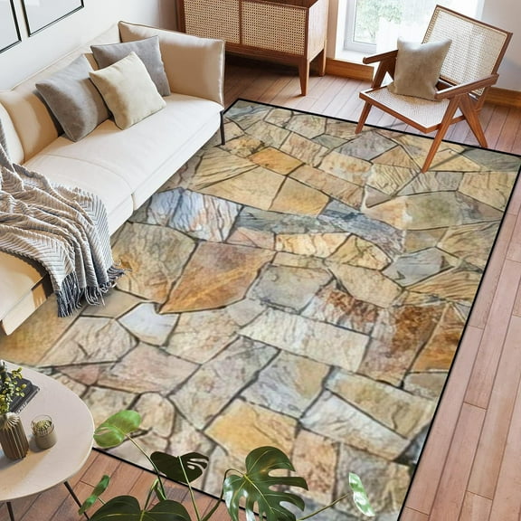 Area Rug Texture Stone Wall Cladding Seamless Flagstone Detail Outdoor Washable Rugs For Bedroom Kitchen Living Room Non Slip Outdoor Carpets Soft Mats For Home Playroom Decor 1x2ft