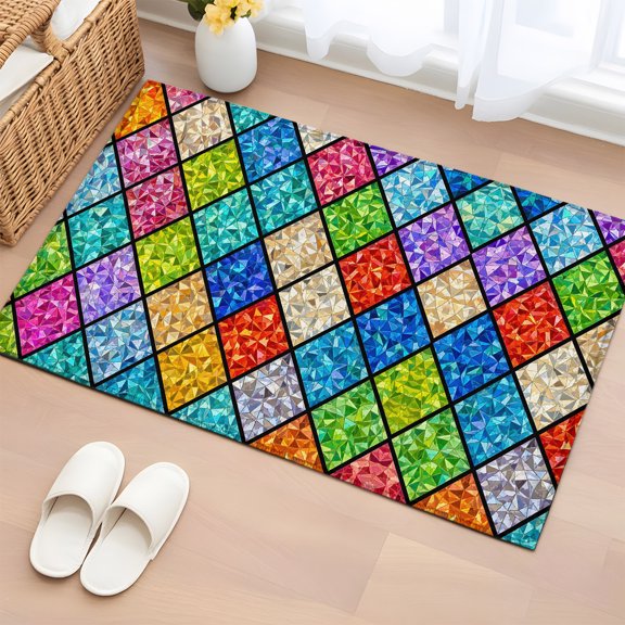 Area Rug Traditional Diamond Tile Panes Rectangle Area Rugs Washable Rug for Living Room Bedroom Dining Room, High-contrast Color Blocks Soft Non-slip Floor Carpet 2x3ft
