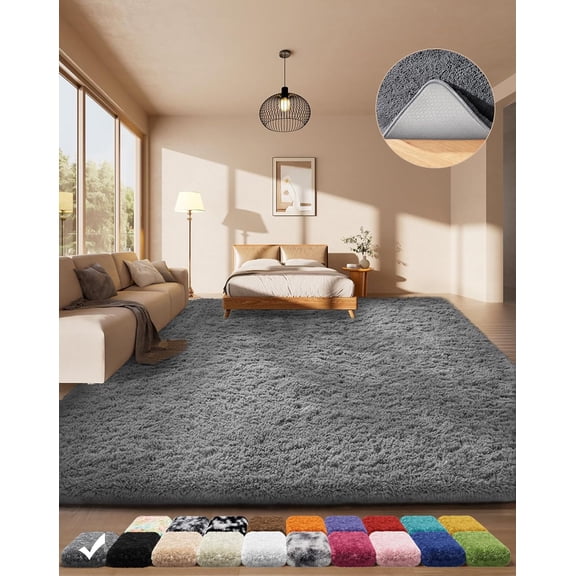 Area Rug, Upgrade Non-Slip Fluffy Soft Living Room Rugs, Shag Large Fuzzy Plush Grey Carpets for Bedroom, Gray Shaggy Kids Boys Girls Dorm Nursery Home Decor Aesthetic