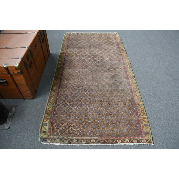 Area Rug, Vintage Rug, Turkish Rug, Antique Rug, 44x87 inches Brown Carpet, Decorative Indoor Rug, Organic Bedroom Rugs, 11903
