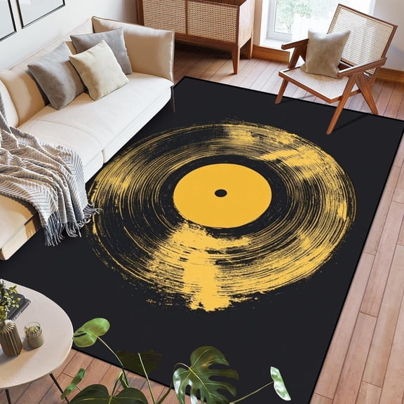 Area Rug Vinyl Record Grunge Hand Drawn Washable Rugs For Bedroom Kitchen Living Room Non Slip Outdoor Carpets Soft Mats For Home Playroom Decor 1x2ft