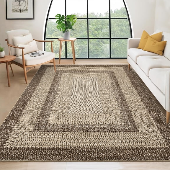 Area Rug Washable Braided Print Non-Slip Low Pile Carpet