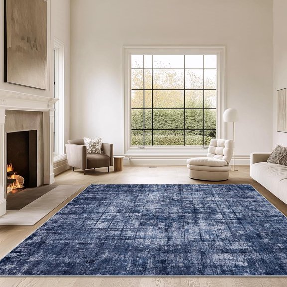 Area Rug Washable Living Room Rugs: Large Abstract Soft Non Slip Area Rugs, Indoor Floor Non-Shedding Carpet For Bedroom Dining Room Kitchen Office Home/Dorm Decor,Navy Blue 3x4ft