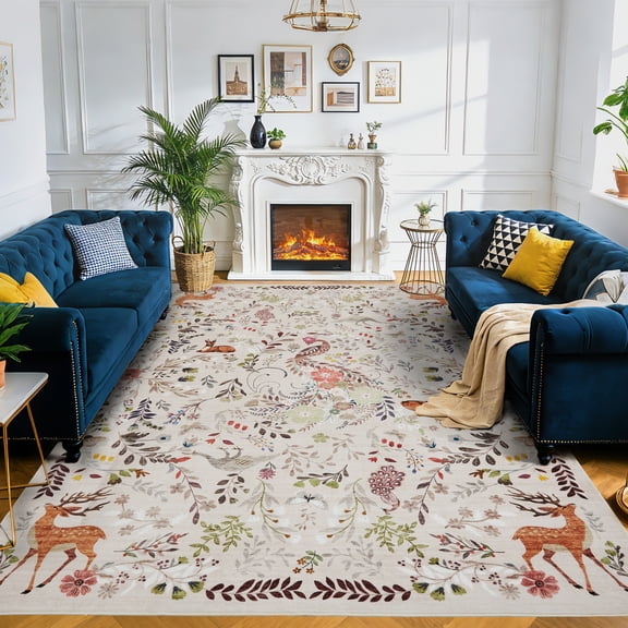Area Rug, Washable Low-Pile Non-Slip Carpet, Stain-Resistant Animal Rug for Living Room, Bedroom, Dining Room, s & Pet Friendly