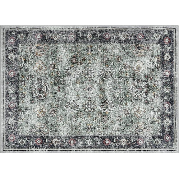 Area Rug Washable Rug Gray Vintage Rug Traditional Mat Distressed Indoor Foldable Thin Rug Retro Accent Rug Non Slip Carpet Green 9 * 12ft /274 * 366