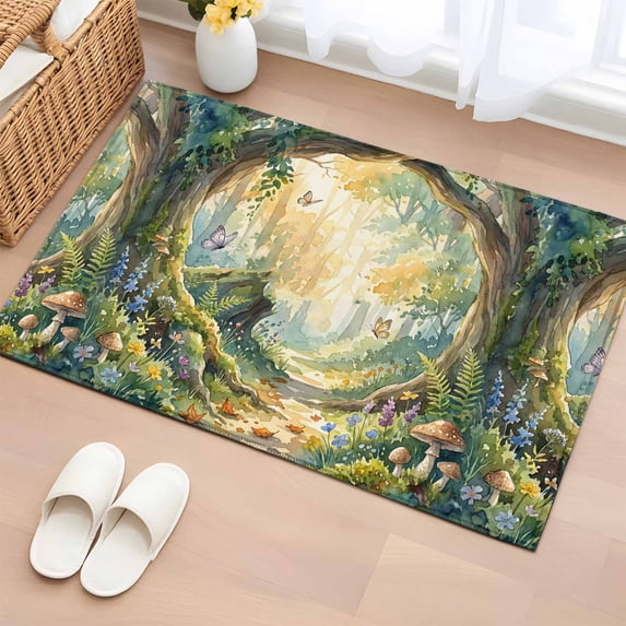 Area Rug Watercolor Forest Mushrooms Rectangle Area Rugs Washable Rug ...
