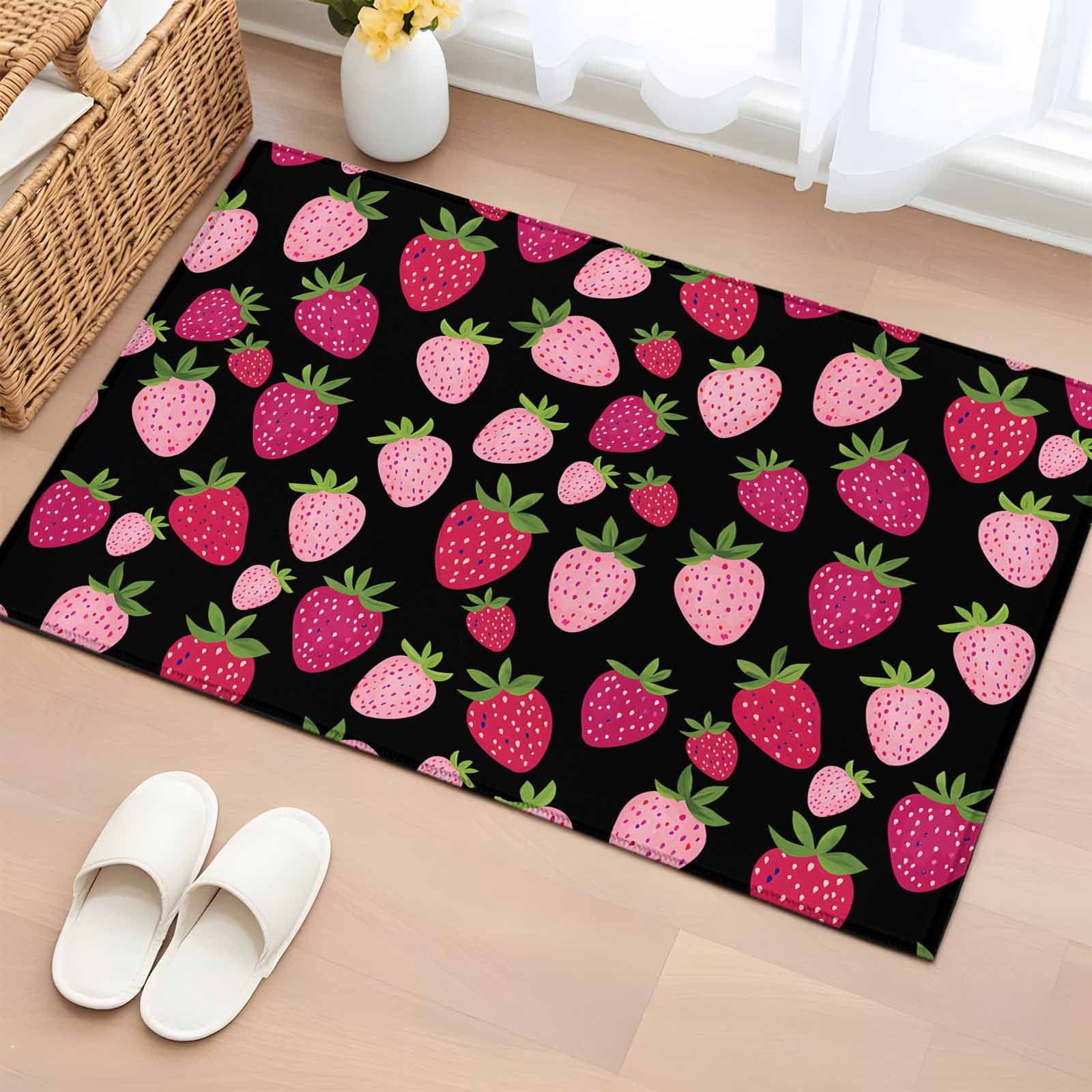 Strawberry Colored Rug Area Rug Watercolor Strawberry Rectangle Area Rugs Washable Rug for ...