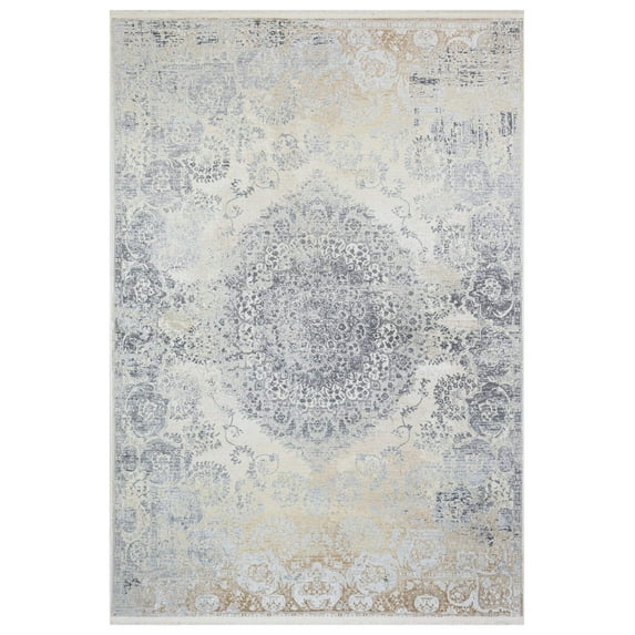Cream Traditional Henna Pattern - 4 x 6 Size - Plush - Machine Washable Area Rug