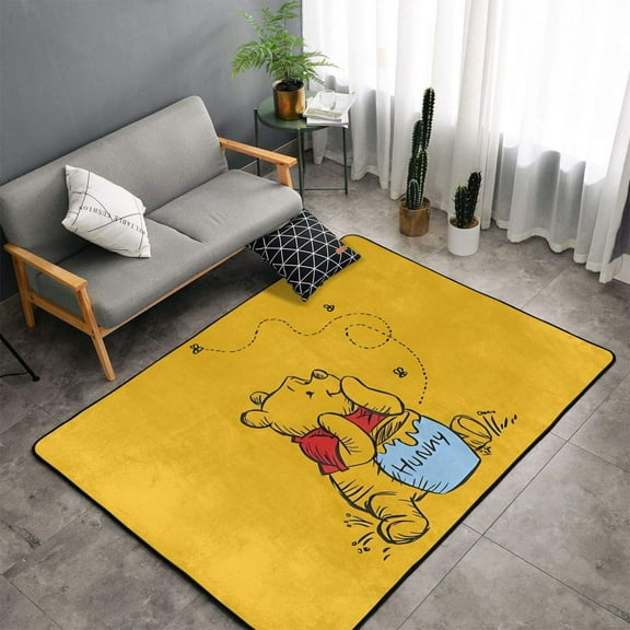 Area Rug Winnie The Pooh Living Room Carpet Bedroom 5x3 Feet Rug Flannel Children Crawling Non-Slip Floor Mat For Kids Playroom Garden Entry Home Decor 60x39 Inch