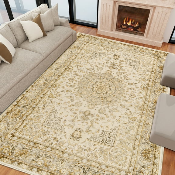 Area Rug for Living Room, 5.3x8 Machine Washable Rugs, Abstract Vintage Distressed Indoor Rug, Large Throw Rug Dining Room Aesthetic, Non-Slip Carpet