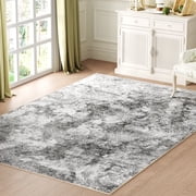 Area Rug for Living Room, 6'x9' Non-Slip Neutral Abstract Light Gray Indoor Rug, Stain Resistant Carpet for Bedroom, Din