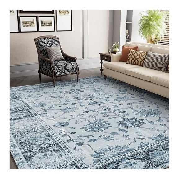 Area Rug for Living Room 8x10 Neutral Boho Washable Rugs Non-Slip Low Pile Soft Carpet, Grey