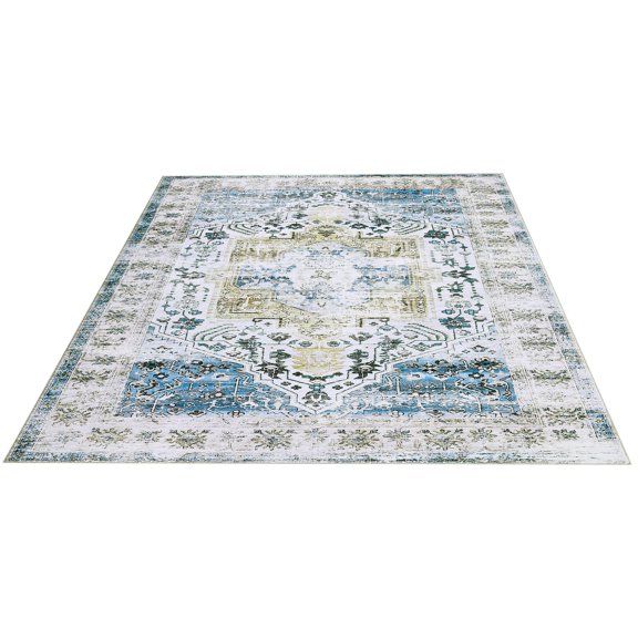 Area Rug for Living Room – Non Slip Stain Resistant Kitchen Rug, Vintage Distressed Accent, Lightweight Soft Low Pile Indoor Floor Cover for Bedroom