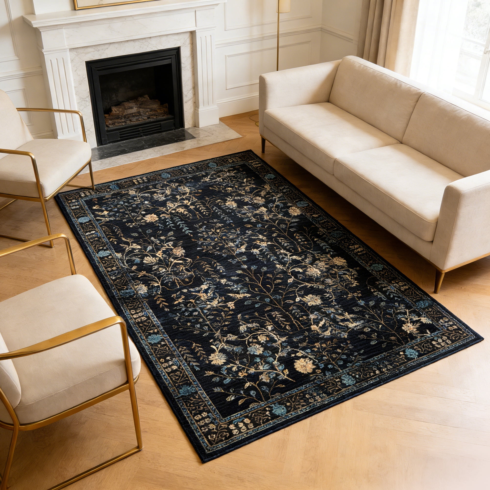 Area Rug for Living Room, Vintage Retro Boho Rug, Washable Non Slip & Low Pile Carpet for Living Room, Bedroom, Dining Room