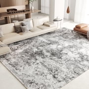 Area Rug for Living Room, Washable 9'x12' Non-Slip Neutral Abstract Light Gray Indoor Rug, Stain Resistant Carpet for Bedroom, Dinning Room