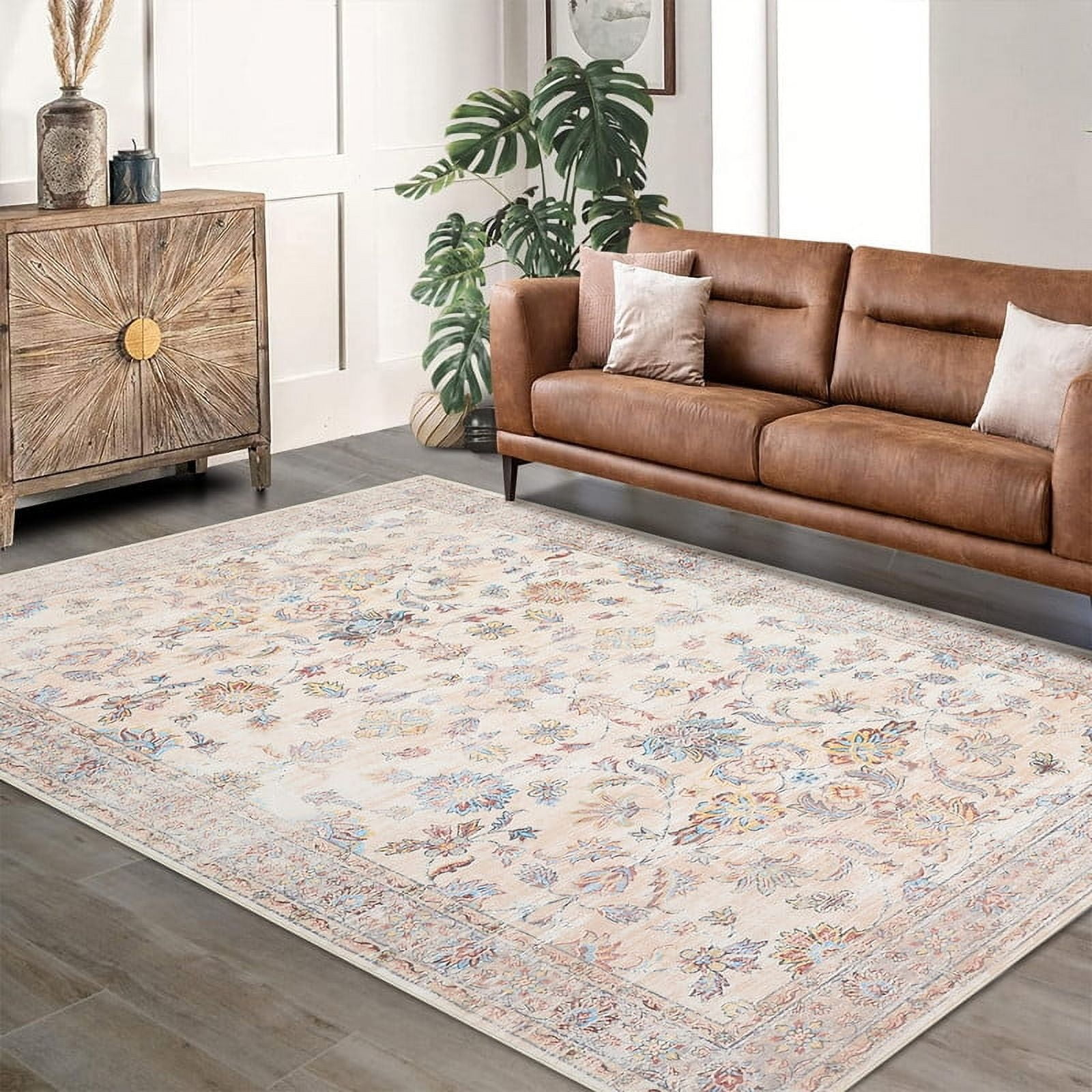 Area Rugs 10'x13' for Living Room Vintage Non Slip Washable Rugs for Dining Room Bedroom Indoor Rugs for Office Beige