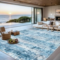 Area Rugs 10x12 Living Room - Washable Rug Modern Abstract Soft Large Neutral Non-Slip Carpet Indoor Floor Thin Carpets for Bedroom Dining Room Farmhouse Nursery Home Office Blue Grey
