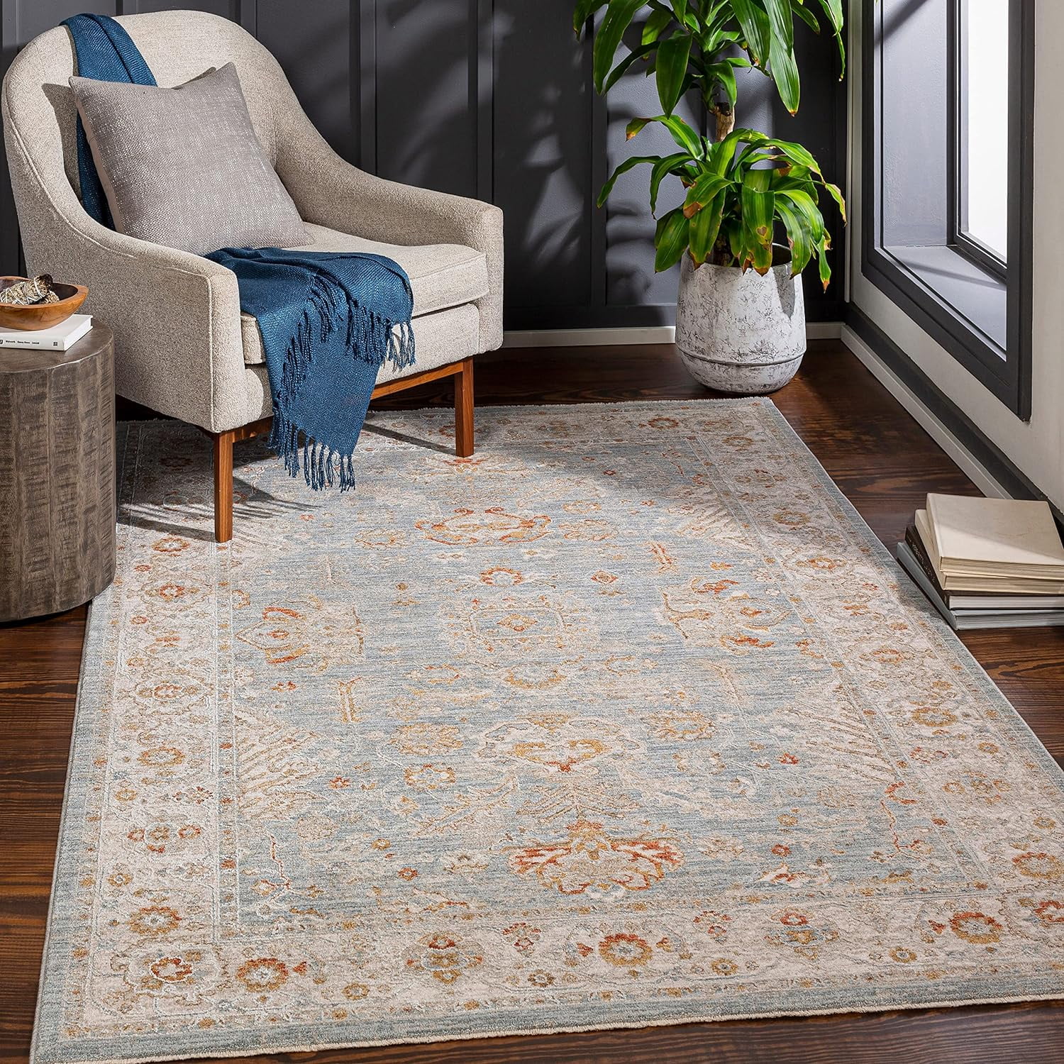 Area Rugs, 12X15 Schiphol Traditional Denim Area Rug, Blue Orange