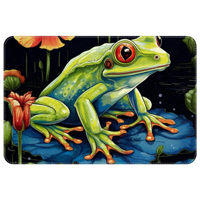 Area Rugs 2'×3' NonSlip Door Mat, Cute Green Frog Soft Machine