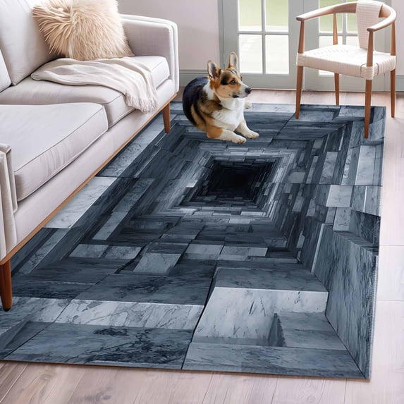 Area Rugs 2.7'x5', 3D Optical Illusion Carpet for Living Room Bedroom Dining Room, Visual Trap Looks Like Holes Blue Throw Kitchen Rugs Non Slip Washable Rectangle Indoor Outdoor Rugs