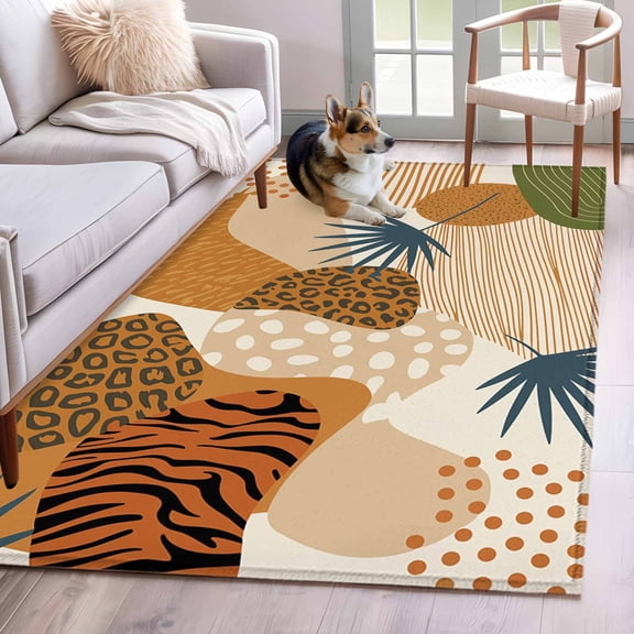 Area Rugs 2.7'x5', Abstract Tropical Boho Carpet for Living Room Bedroom Dining Room, Vintage Animals Print Palm Throw Kitchen Rugs Non Slip Washable Rectangle Indoor Outdoor Rugs