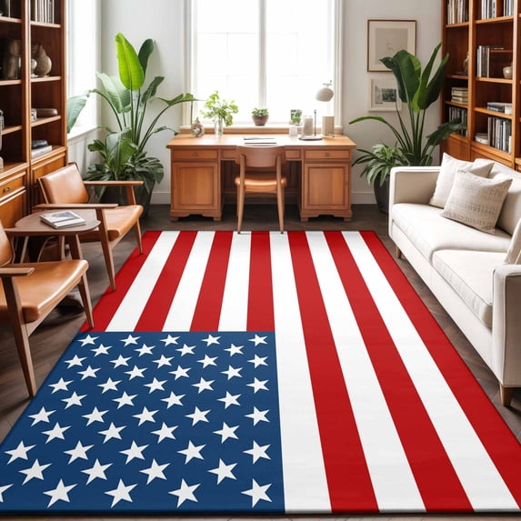 Area Rugs 2.7'x5', American Flag Carpet Runner Indoor Outdoor Rugs Home Decor Aesthetic, Blue Red USA Flag Non Slip Mats Washable Accent Rug for Living Room Bedroom