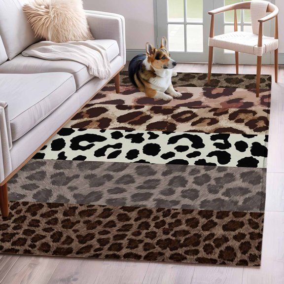 Area Rugs 2.7'x5', Animals Printed Striped Carpet for Living Room Bedroom Dining Room, Rustic Country Leopard Textured Throw Kitchen Rugs Non Slip Washable Rectangle Indoor Outdoor Rugs