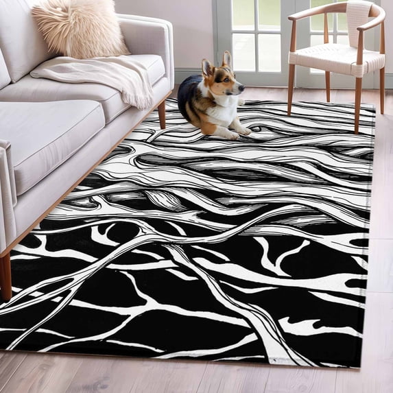 Area Rugs 2.7'x5', Black White Striped Carpet for Living Room Bedroom Dining Room, Farmhouse Stripes Modern Abstract Art Throw Kitchen Rugs Non Slip Washable Rectangle Indoor Outdoor Rugs