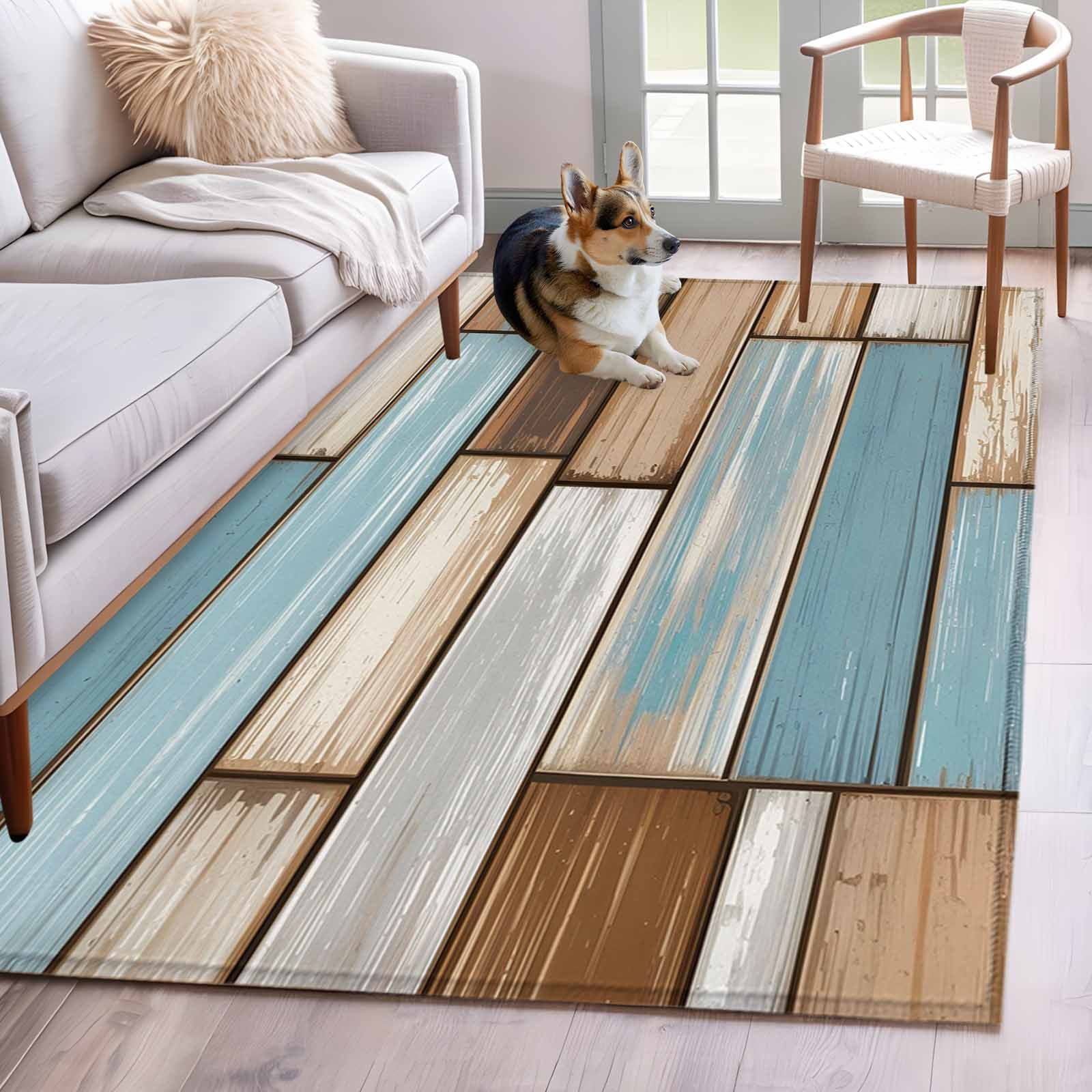 Area Rugs 2.7'x5', Blue Beige Brown Vintage Carpet for Living Room Bedroom Dining Room, Retro Farmhouse Elegant Pastoral Throw Kitchen Rugs Non Slip Washable Rectangle Indoor Outdoor Rugs