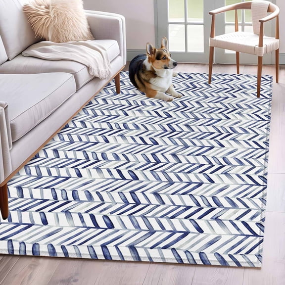Area Rugs 2.7'x5', Blue Geometric Carpet for Living Room Bedroom Dining Room, Watercolor Chevron Abstract Throw Kitchen Rugs Non Slip Washable Rectangle Indoor Outdoor Rugs