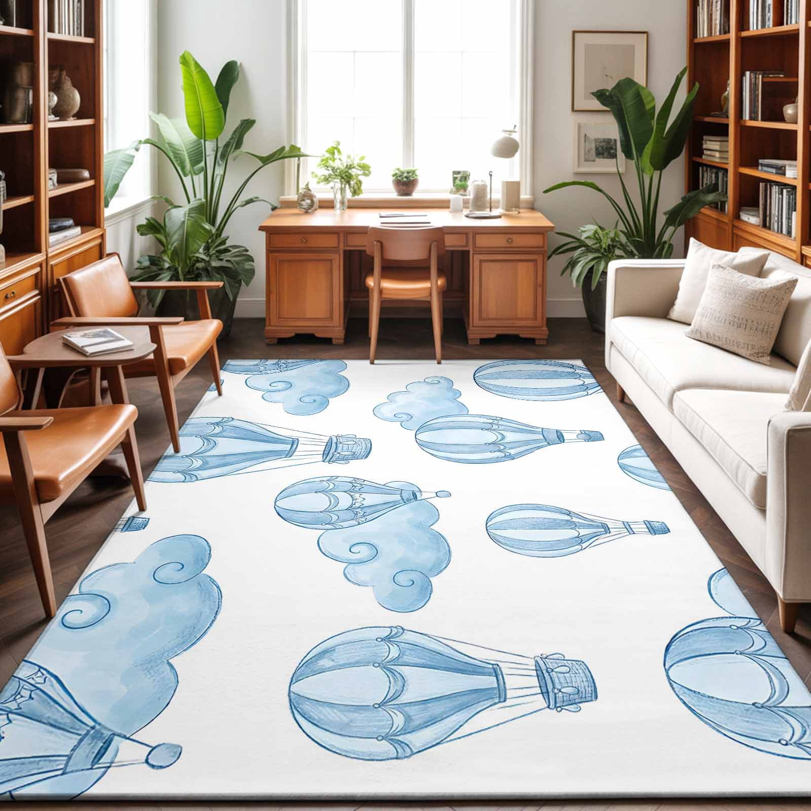 Area Rugs 2.7'x5', Blue Hot Air Balloon Carpet Runner Indoor Outdoor ...