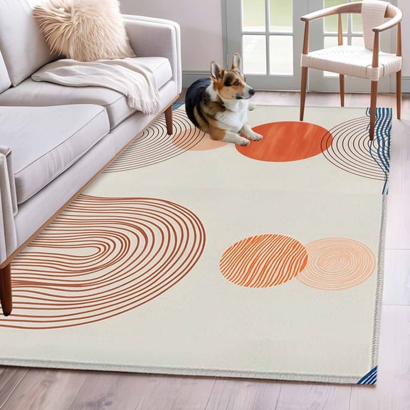 Area Rugs 2.7'x5', Bohemia Carpet for Living Room Bedroom Dining Room, Modern Abstract Art Sun Stripes Cycle Throw Kitchen Rugs Non Slip Washable Rectangle Indoor Outdoor Rugs