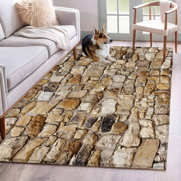 Area Rugs 2.7'x5', Brown Beige Stones Carpet for Living Room Bedroom Dining Room, Farmhouse Stones Modern Art Throw Kitchen Rugs Non Slip Washable Rectangle Indoor Outdoor Rugs