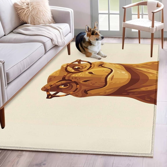 Area Rugs 2.7'x5', Brown Dinosaurs Carpet for Living Room Bedroom Dining Room, Funny Animals Modern Art Throw Kitchen Rugs Non Slip Washable Rectangle Indoor Outdoor Rugs