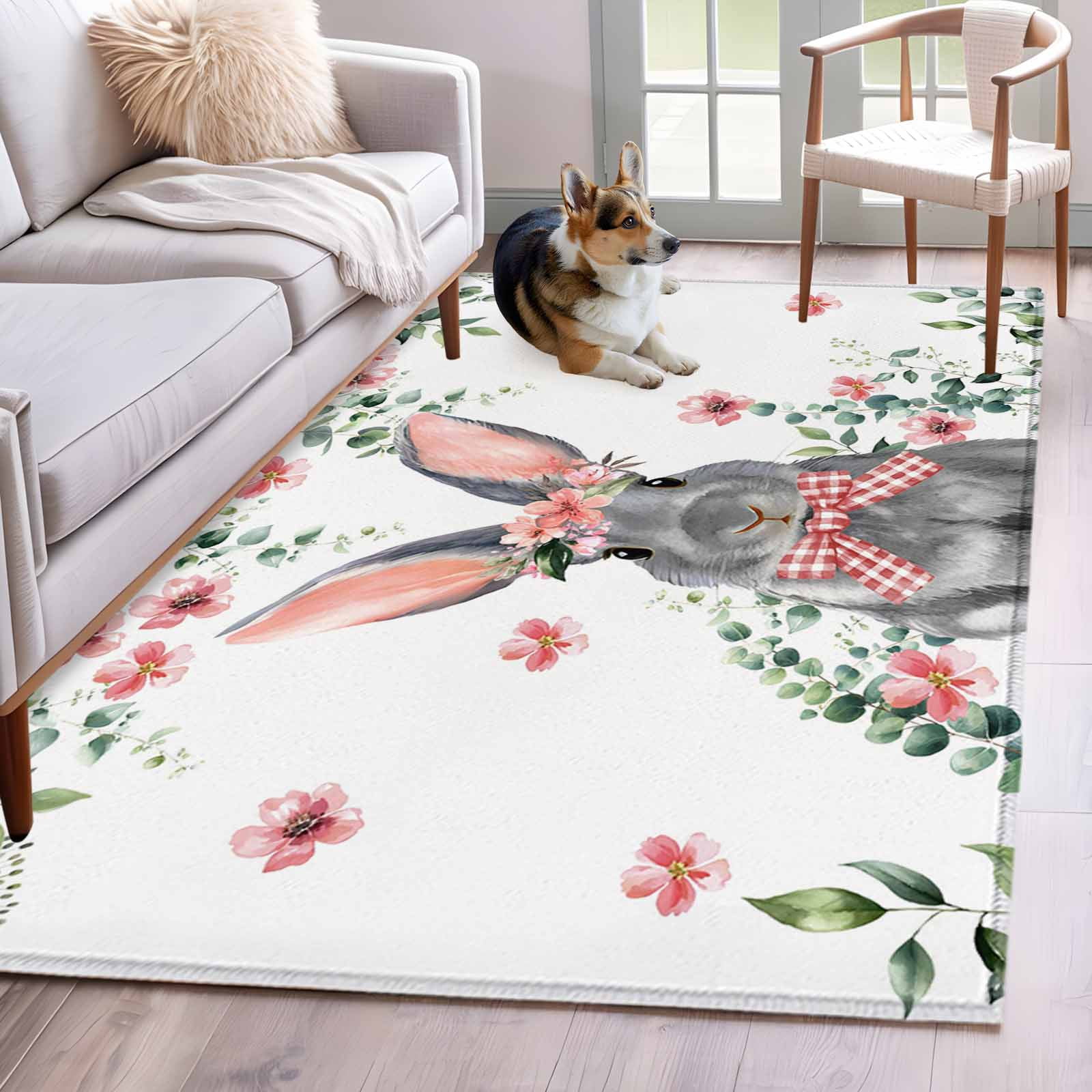 Pink Easter Rug Area Rugs 2.7'x5', Bunny Easter Carpet for Living Room Bedroom Dining ...