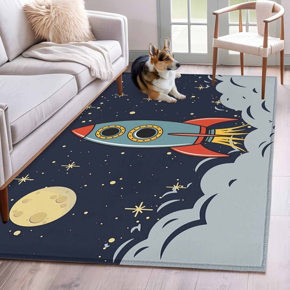 Area Rugs 2.7'x5', Cartoon Carpet for Living Room Bedroom Dining Room, Moon Stars Modern Art Throw Kitchen Rugs Non Slip Washable Rectangle Indoor Outdoor Rugs
