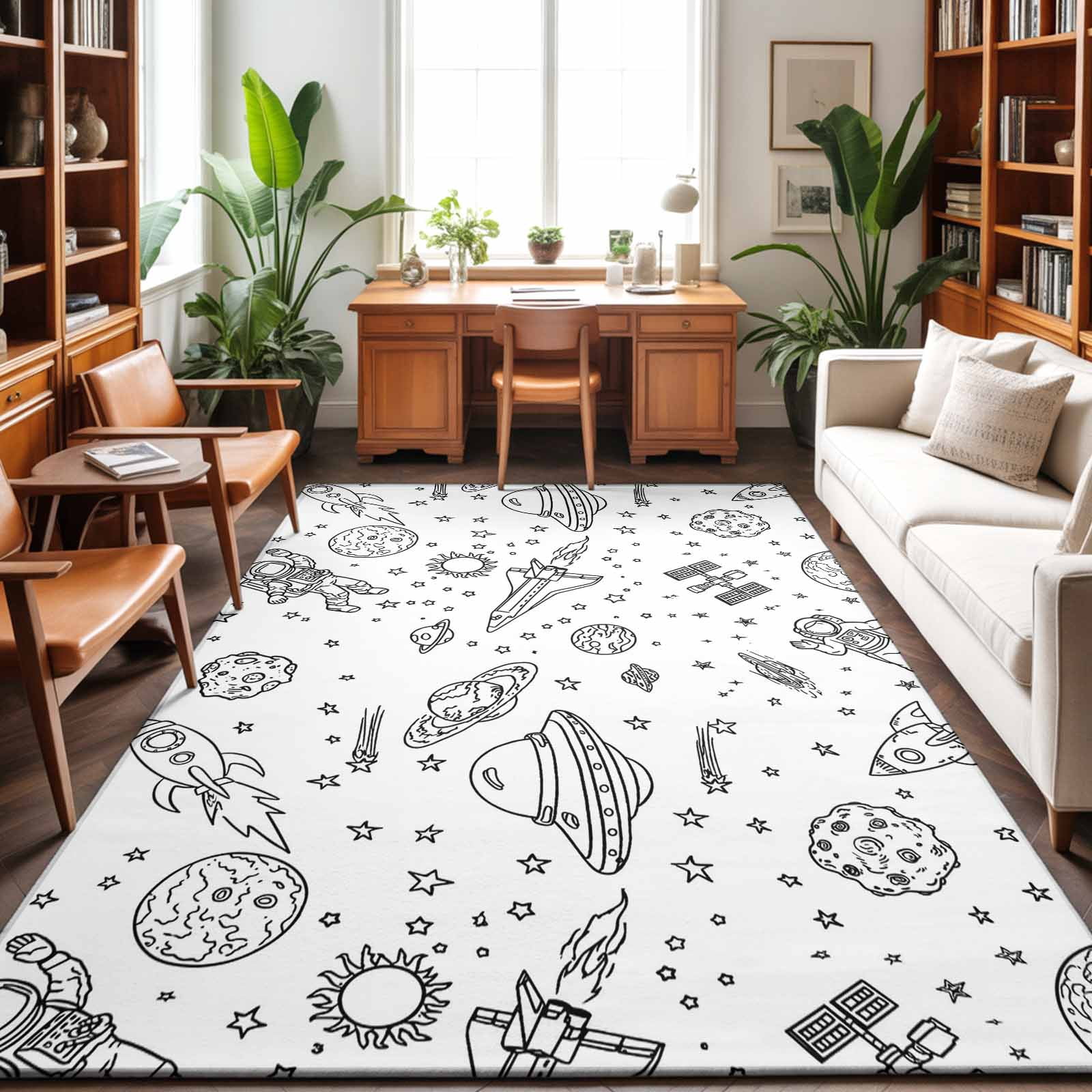 Spacecraft Rug Area Rugs 2.7'x5', Cartoon Space Carpet Runner Indoor Outdoor Rugs Home ...
