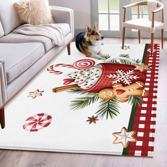 Area Rugs 2.7'x5', Christmas Carpet for Living Room Bedroom Dining Room, Winter Ice Cream Sugar Pine Needle Red Plaid Throw Kitchen Rugs Non Slip Washable Rectangle Indoor Outdoor Rugs