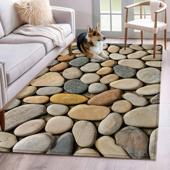 Area Rugs 2.7'x5', Cobblestones Carpet for Living Room Bedroom Dining Room, Gravel Rock Natural Stones Pattern Art Throw Kitchen Rugs Non Slip Washable Rectangle Indoor Outdoor Rugs