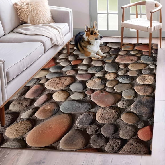 Area Rugs 2.7'x5', Colorful Stones Carpet for Living Room Bedroom Dining Room, Modern Art Farmhouse Stones Throw Kitchen Rugs Non Slip Washable Rectangle Indoor Outdoor Rugs